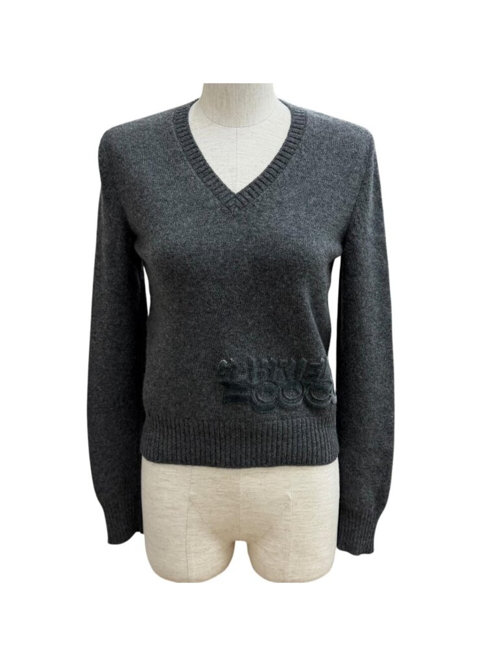 Chanel Cashmere with CC Logo Plate Gabrielle Coco Neck Long Sleeve Knit Gray 34